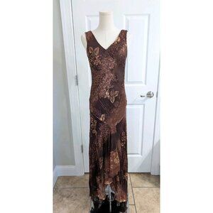 Vtg Shaina June Y2K Silk Brown Velvet Burnout Beaded Fairy Whimsy Maxi Dress 6